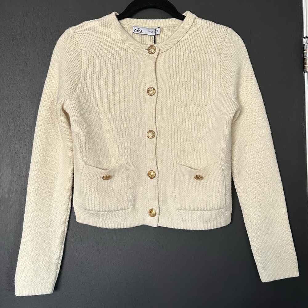 Zara Cream Buttoned Cardigan - Size Small